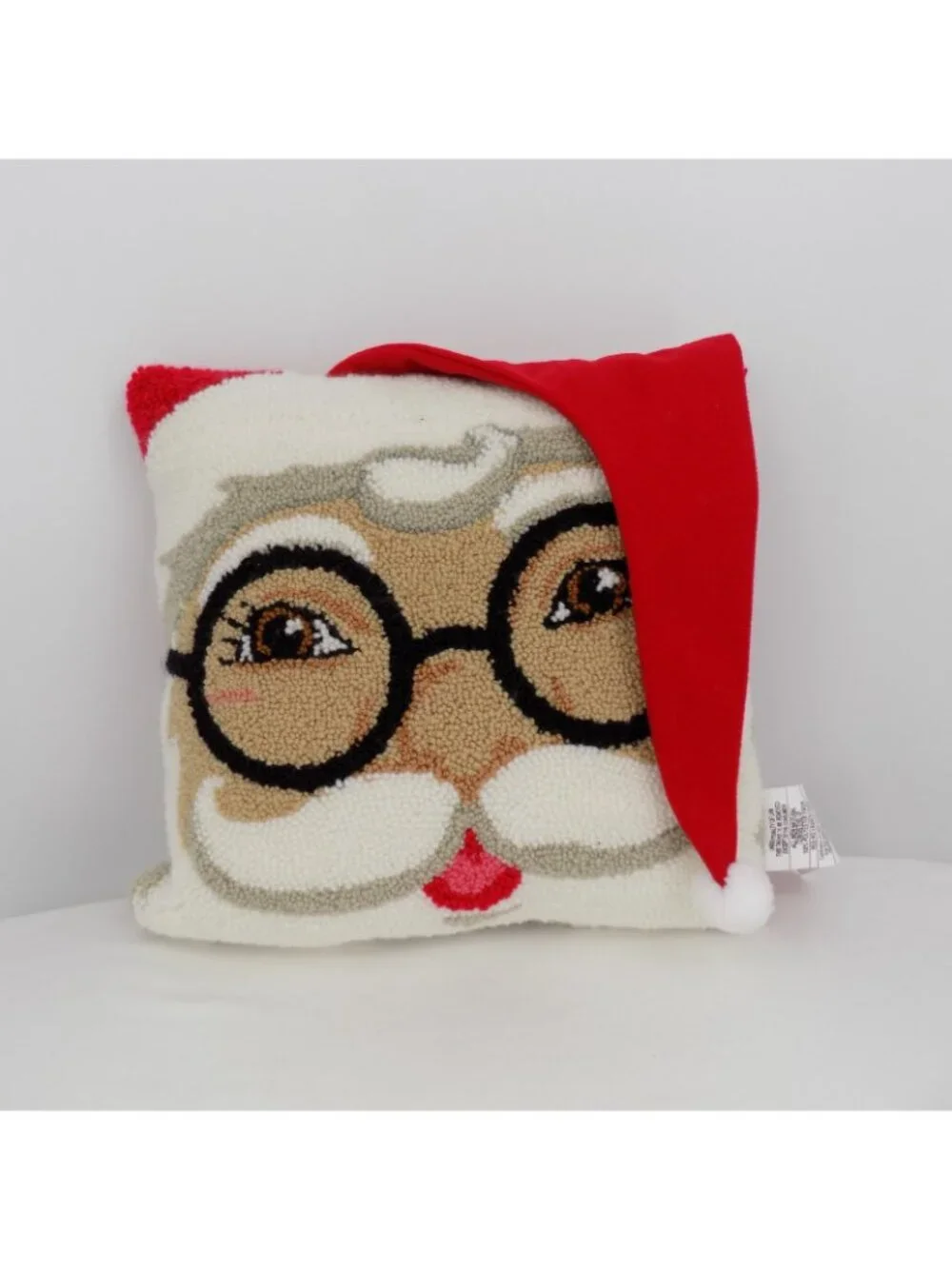 Santa Claus Face Throw Pillow Glasses Red Hat Decorative 16 x 16 Christmas New